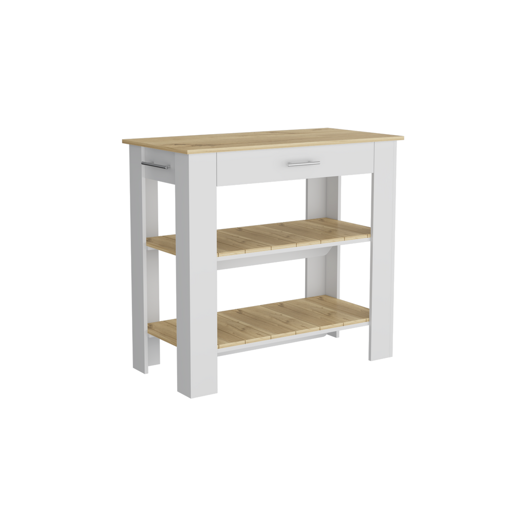Mesa De Cocina Ccala, Blanco y Macadamia, con entrepaños para colocar objetos de cocina - vista 4