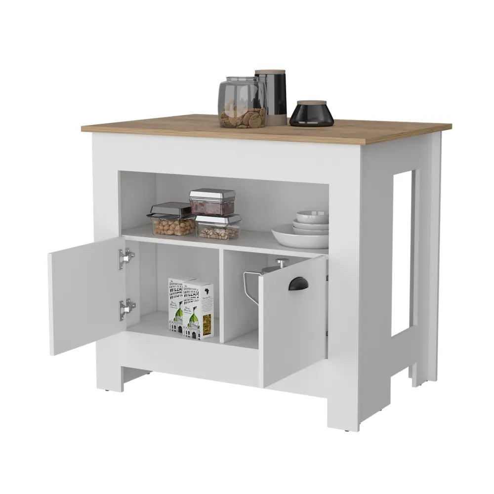 Isla De Cocina Arlet 2 Puertas - Blanco Marquez / Macadamia