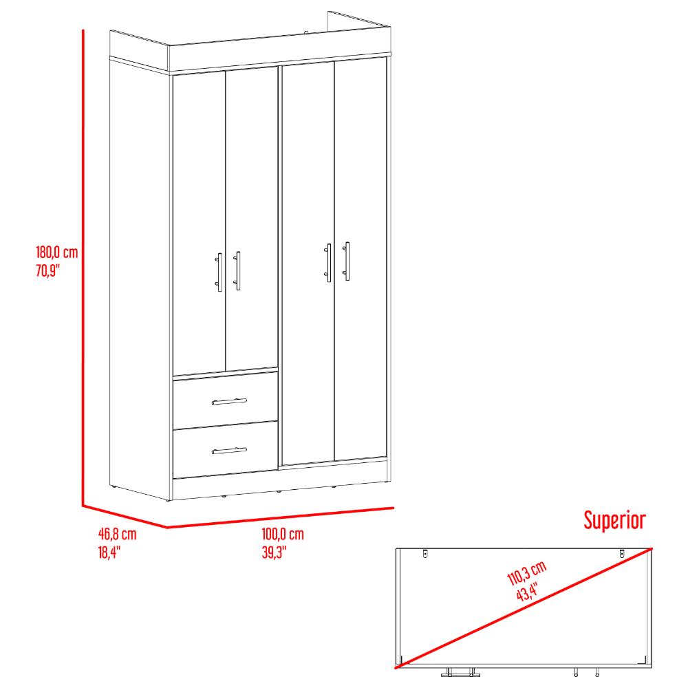 Clóset Houston, Cartagena y Wengue , con Cuatro Puertas Batientes y Dos Cajones con Amplio Espacio de Almacenamiento - vista 9