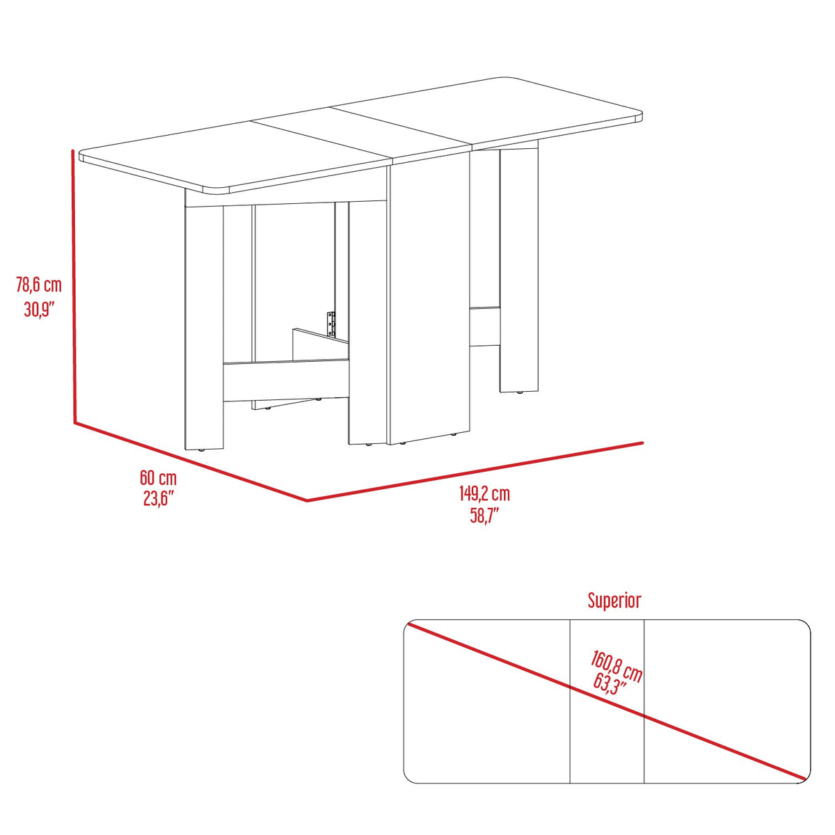 Mesa Abatible, Compact, Wengue y Macadamia, con amplio espacio para colocar objetos - vista 9