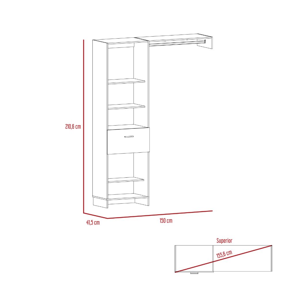 Closet Manchester, Blanco, con cajón deslizable y un tubo cromado para colgar ropa - vista 7