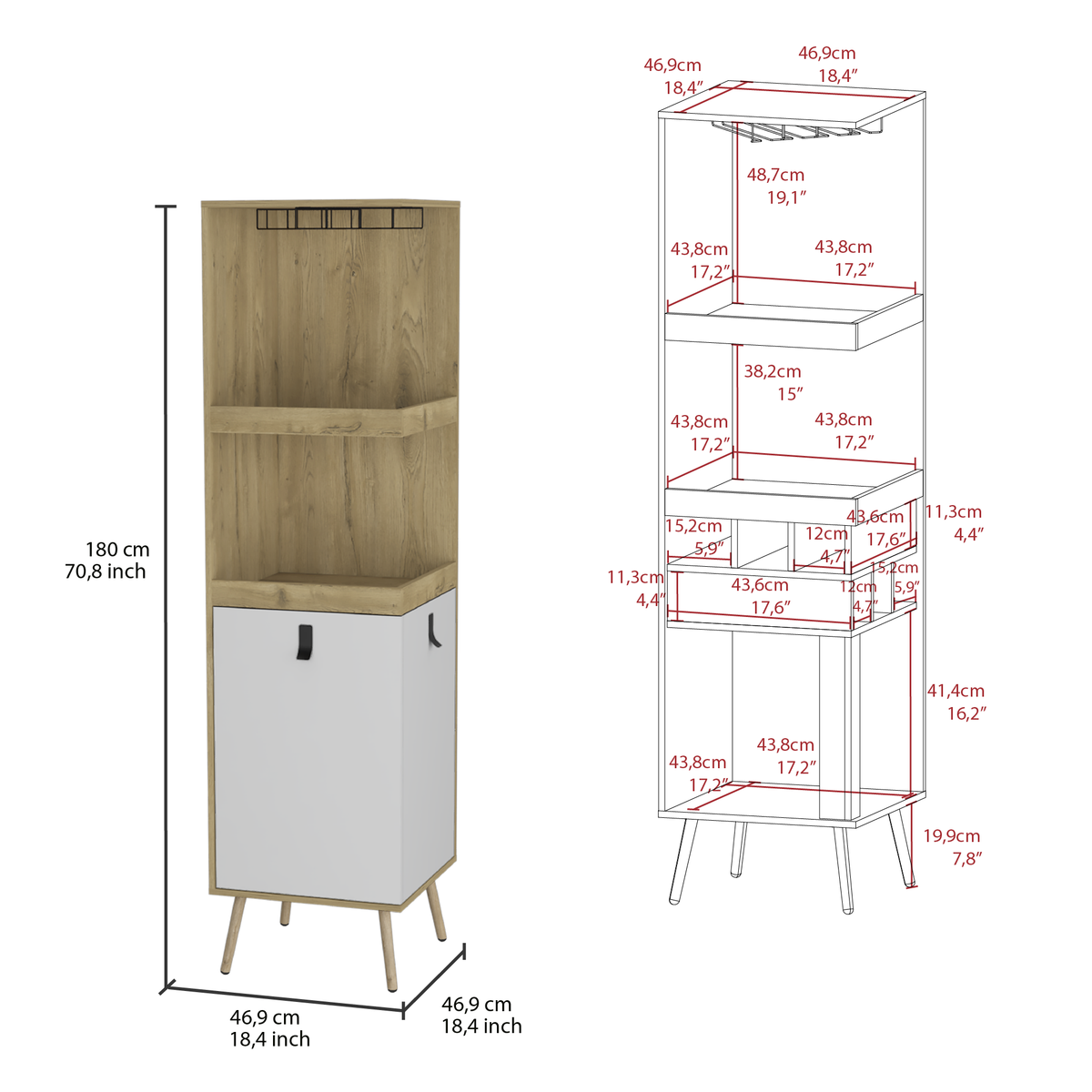 Bar Esquinero Huna, Macadamia y Blanco, con amplio espacio para botellas y portacopas - vista 5