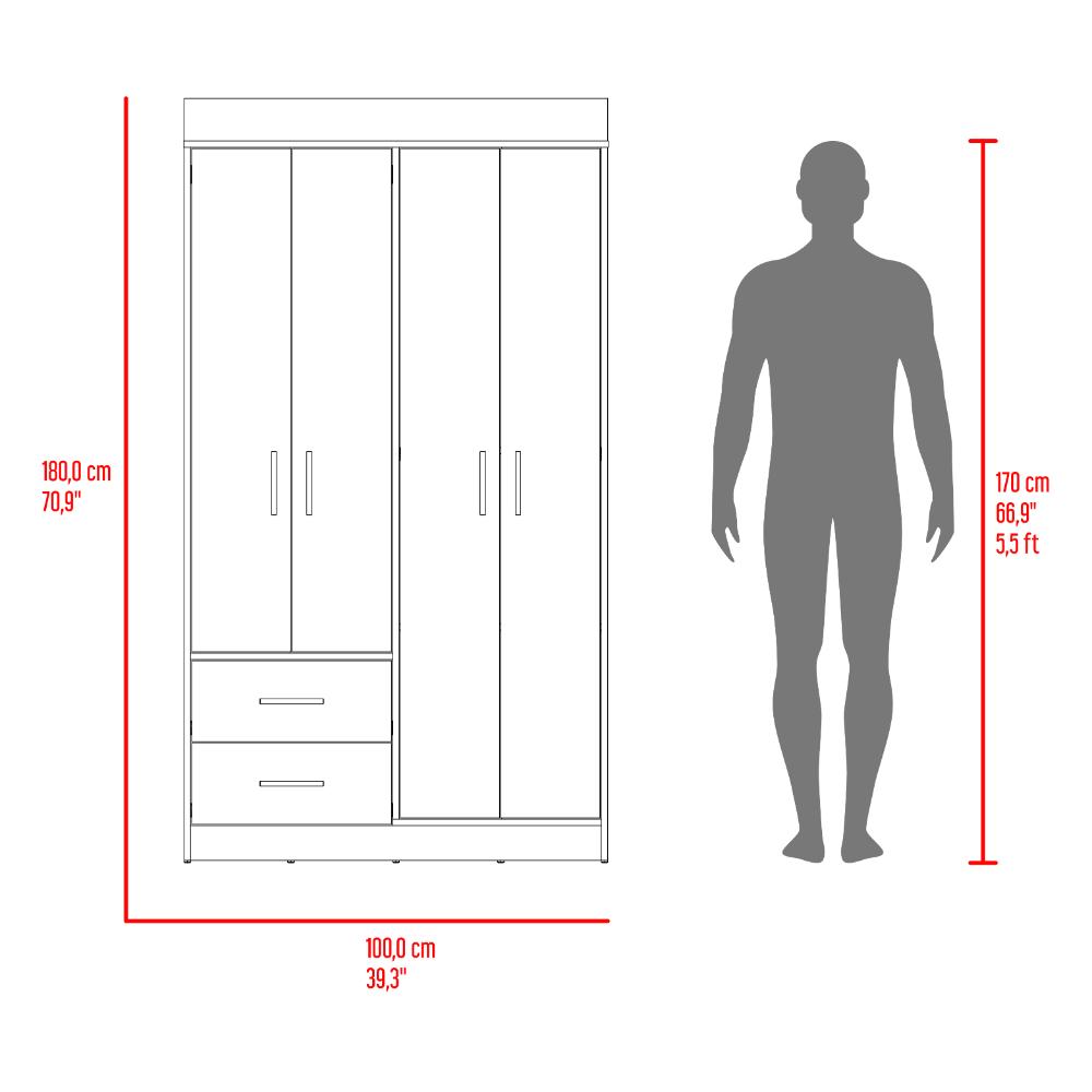 Clóset Houston, Cartagena y Wengue , con Cuatro Puertas Batientes y Dos Cajones con Amplio Espacio de Almacenamiento - vista 7