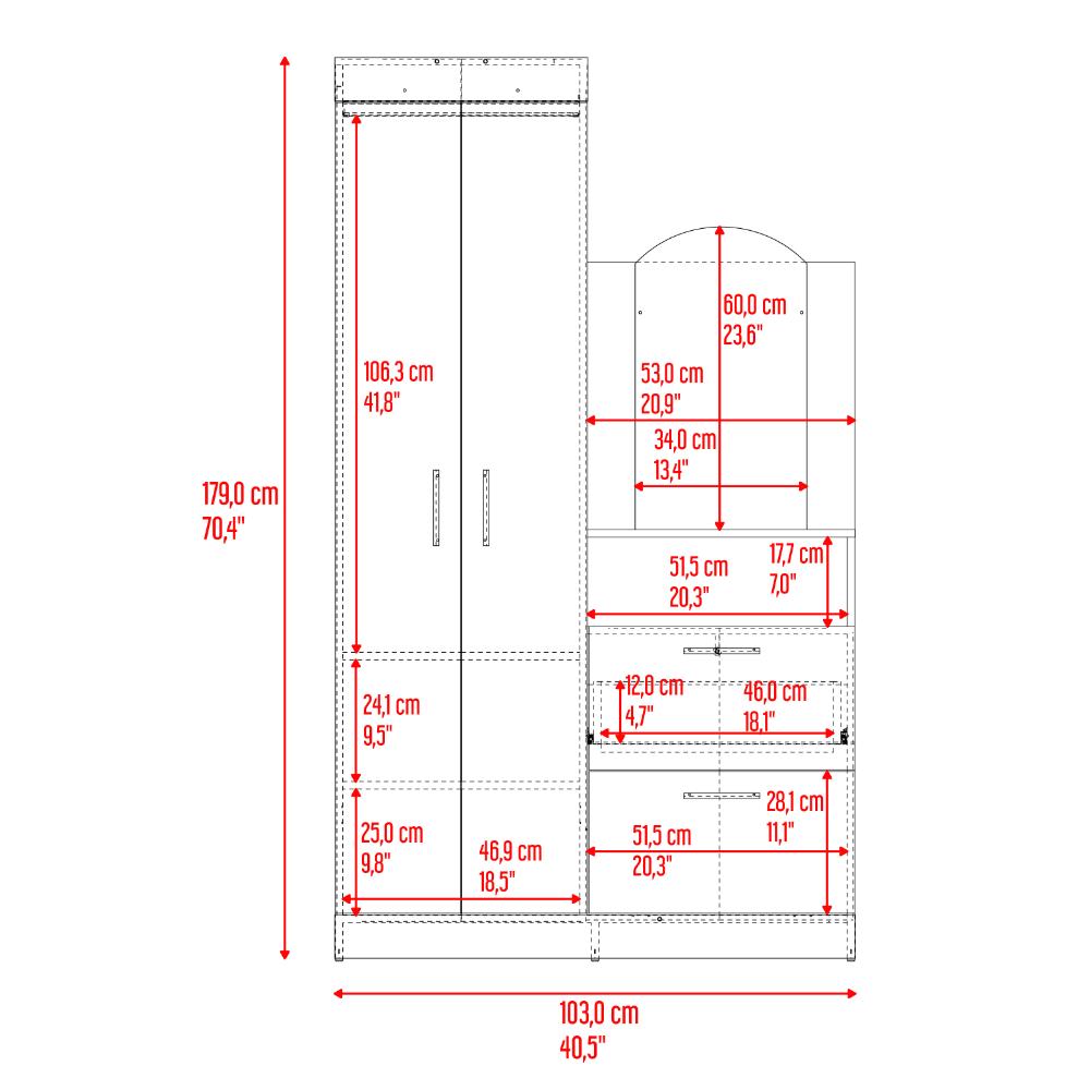 Closet Comoda Praga Tres Puertas Un Cajon, Wengue, con diseño moderno incluye Espejo - vista 17