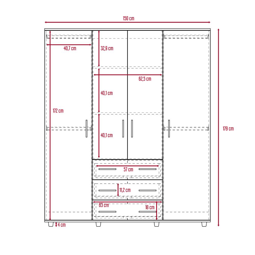 Closet Fontana, Café Claro y Blanco, con Cuatro Tubos Para Colgar Ropa y Zapatero En La Parte Inferior - vista 8