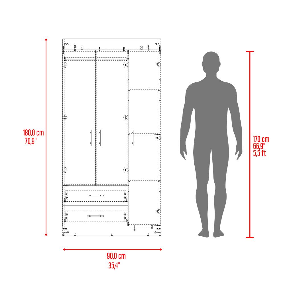 Clóset Houston , Cartagena y Wengue , con Tres Puertas Batientes y Dos Cajones con Amplio Espacio de Almacenamiento - vista 7