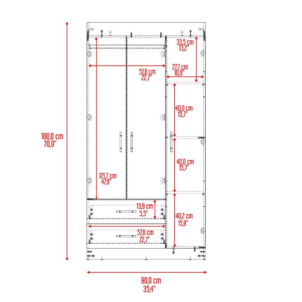Clóset Houston , Cartagena y Wengue , con Tres Puertas Batientes y Dos Cajones con Amplio Espacio de Almacenamiento - vista 8
