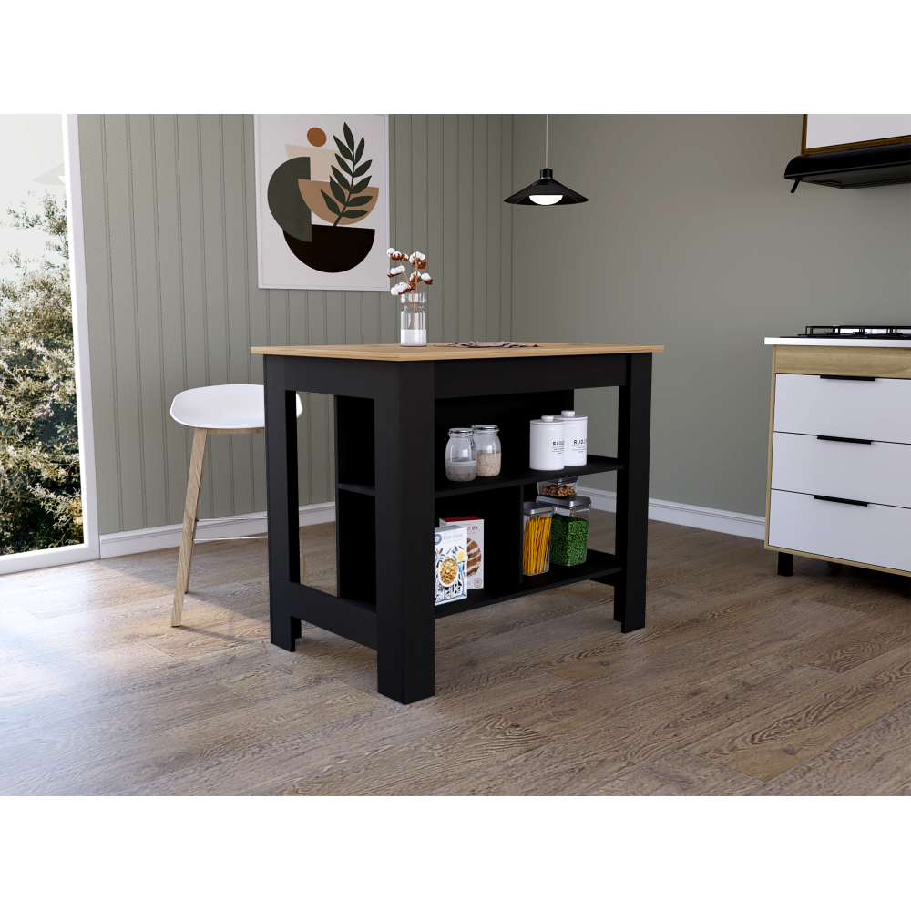 Mesa De Cocina Cala, Wengue y Duna, con entrepaños para colocar objetos de cocina - vista 2