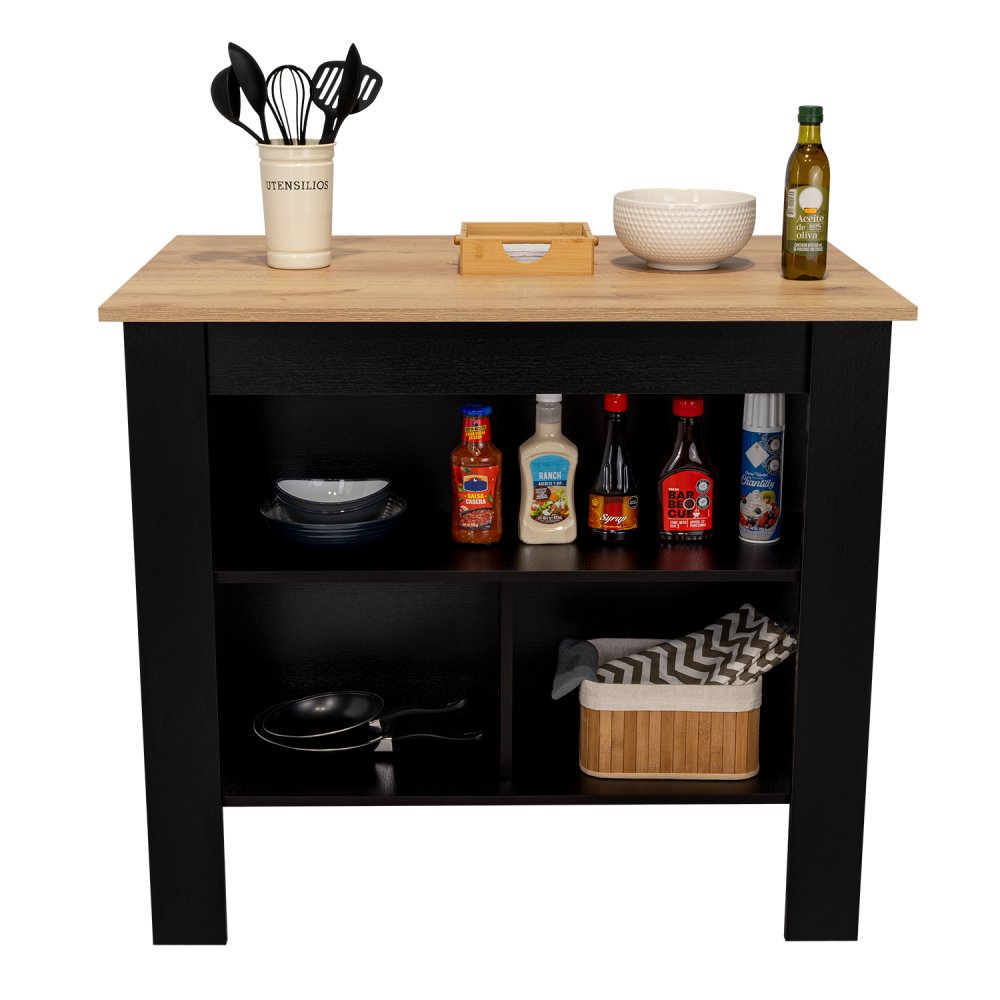 Mesa De Cocina Cala, Wengue y Duna, con entrepaños para colocar objetos de cocina - vista 1