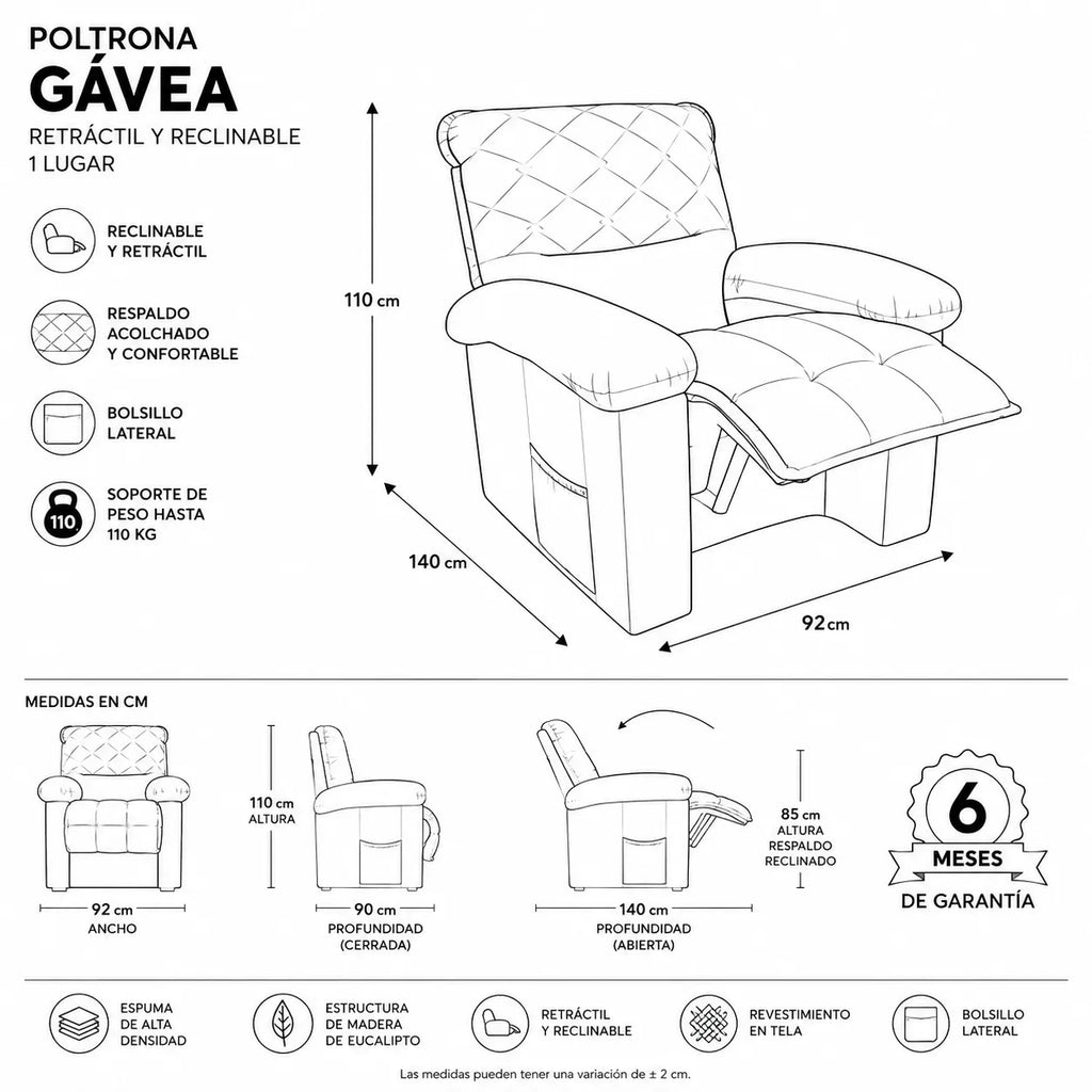 Mons Bergere Reclinable Gavea Negro