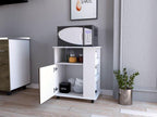 Módulo Microondas Tahara, Nogal y Blanco, con Rodachinas Plásticas y Amplio Espacio Para Almacenar Utensilios - vista 5