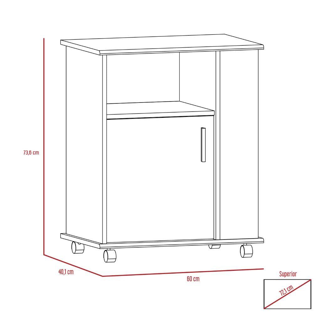 Módulo Microondas Tahara, Nogal y Blanco, con Rodachinas Plásticas y Amplio Espacio Para Almacenar Utensilios - vista 8