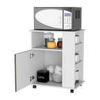 Módulo Microondas Tahara, Nogal y Blanco, con Rodachinas Plásticas y Amplio Espacio Para Almacenar Utensilios - vista 3