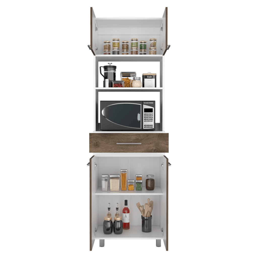 Módulo Microondas Prada 2, Nogal y Blanco, con Rodachinas y Variedad de Entrepaños - vista 4