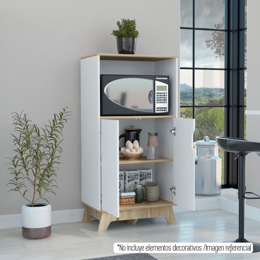Mueble de Microondas Bajo BI Color, Blanco Duna, con cuatro puertas batientes y espacio para horno microondas - vista 3