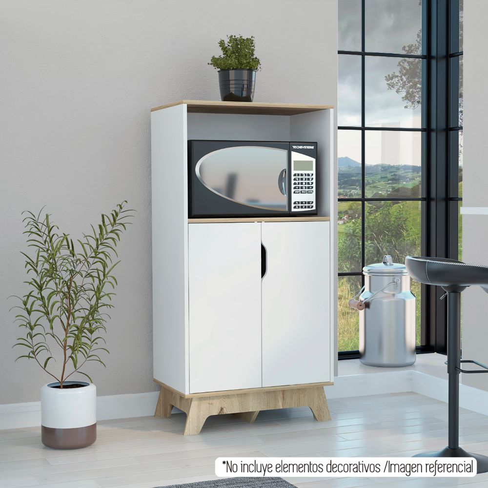 Mueble de Microondas Bajo BI Color, Blanco Duna, con cuatro puertas batientes y espacio para horno microondas - vista 4