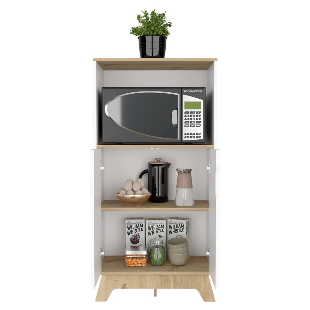 Mueble de Microondas Bajo BI Color, Blanco Duna, con cuatro puertas batientes y espacio para horno microondas - vista 2