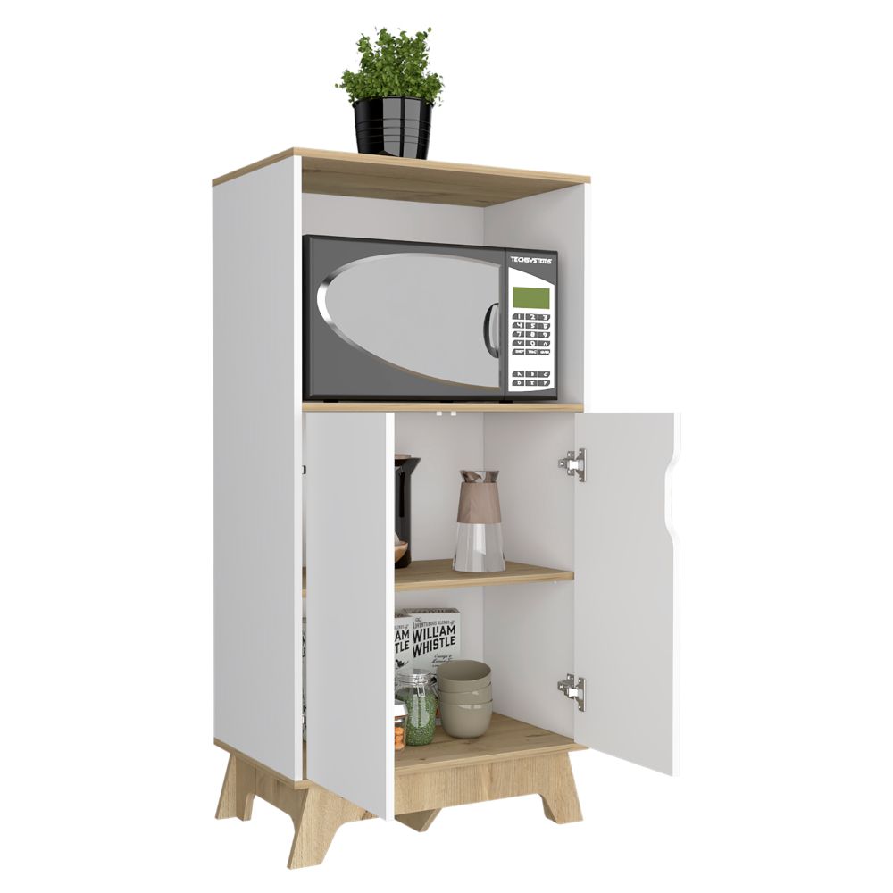 Mueble de Microondas Bajo BI Color, Blanco Duna, con cuatro puertas batientes y espacio para horno microondas - vista 1