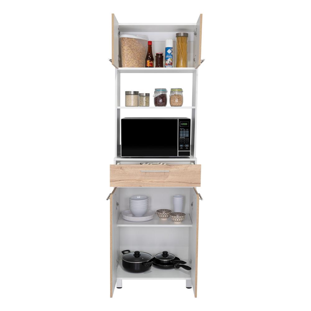 Módulo Microondas Prada 2, Café Claro y Blanco, con Rodachinas y Variedad de Entrepaños Fld - vista 6