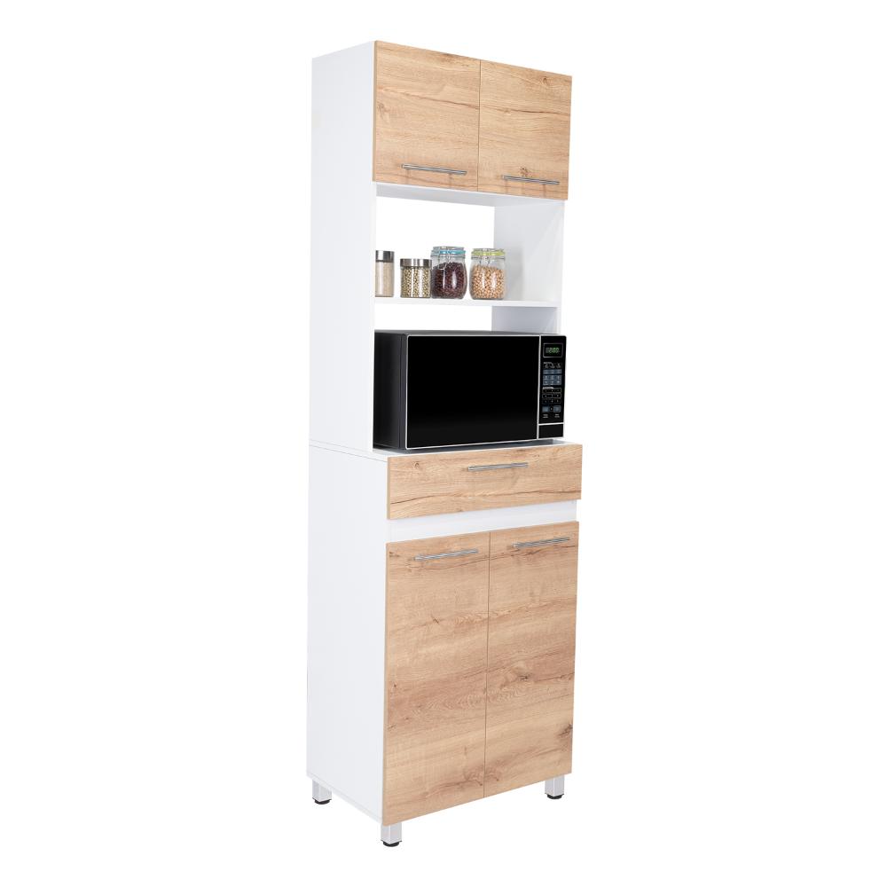 Módulo Microondas Prada 2, Café Claro y Blanco, con Rodachinas y Variedad de Entrepaños Fld - vista 3