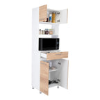 Módulo Microondas Prada 2, Café Claro y Blanco, con Rodachinas y Variedad de Entrepaños Fld - vista 4