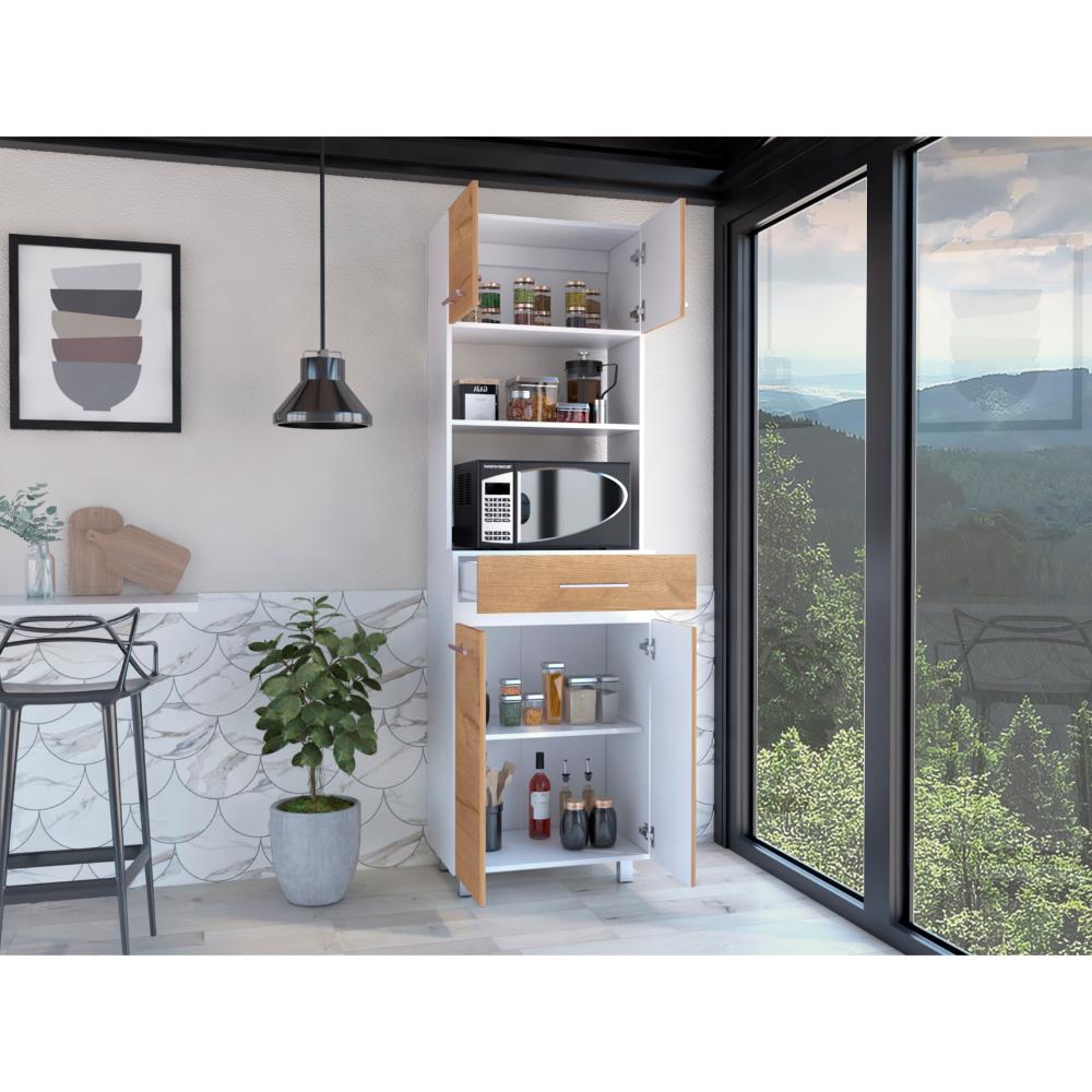 Módulo Microondas Prada 2, Café Claro y Blanco, con Rodachinas y Variedad de Entrepaños Fld - vista 2