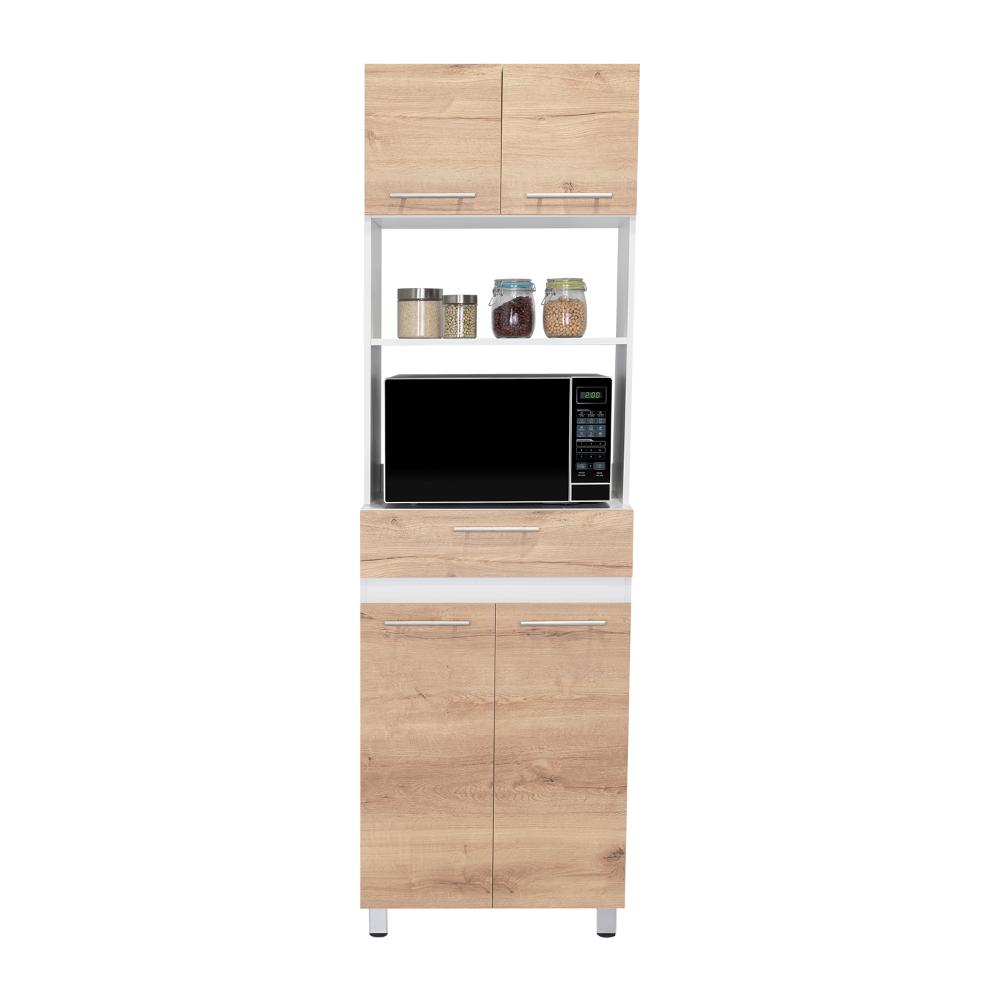 Módulo Microondas Prada 2, Café Claro y Blanco, con Rodachinas y Variedad de Entrepaños Fld - vista 5