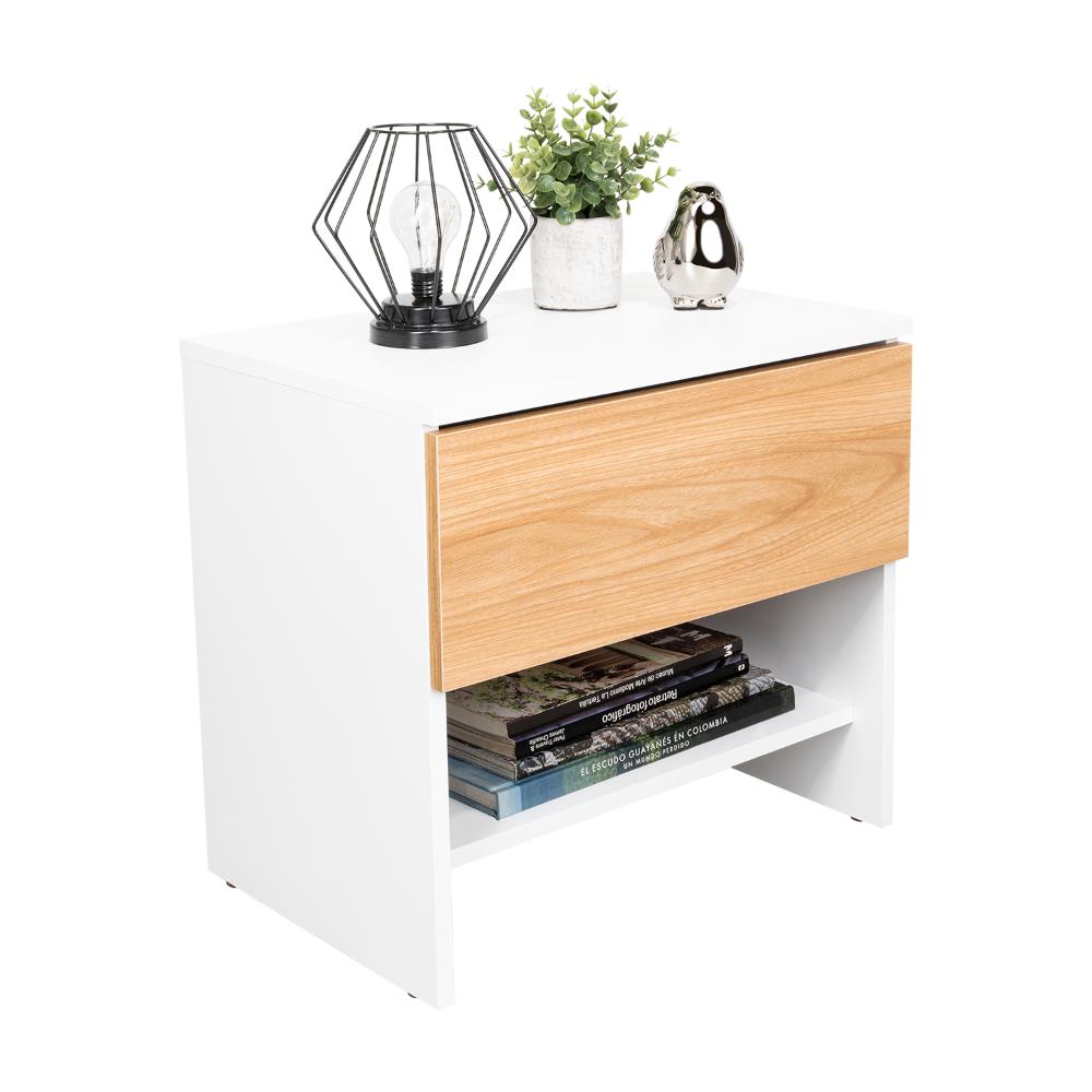 Velador Light, Fresno Europeo y Blanco, con superficie para objetos decorativos - vista 1