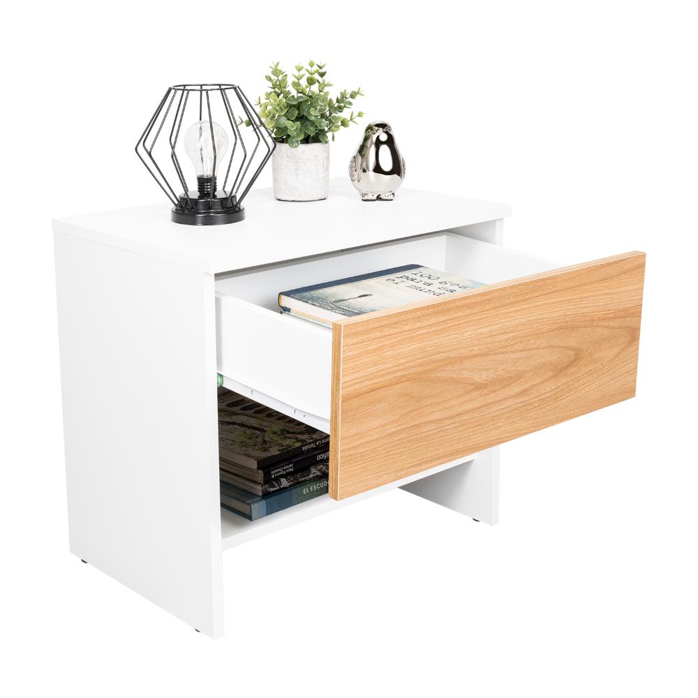 Velador Light, Fresno Europeo y Blanco, con superficie para objetos decorativos - vista 2
