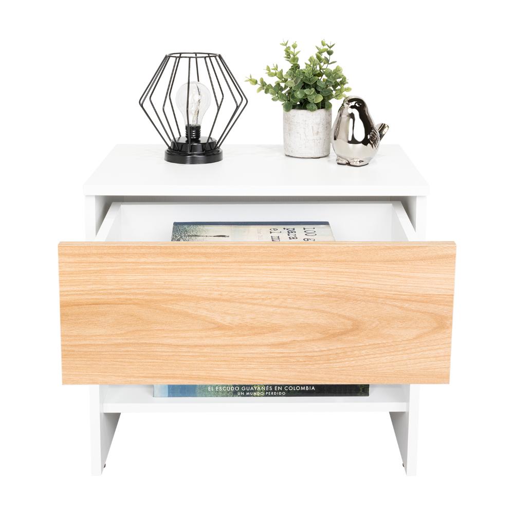 Velador Light, Fresno Europeo y Blanco, con superficie para objetos decorativos - vista 4