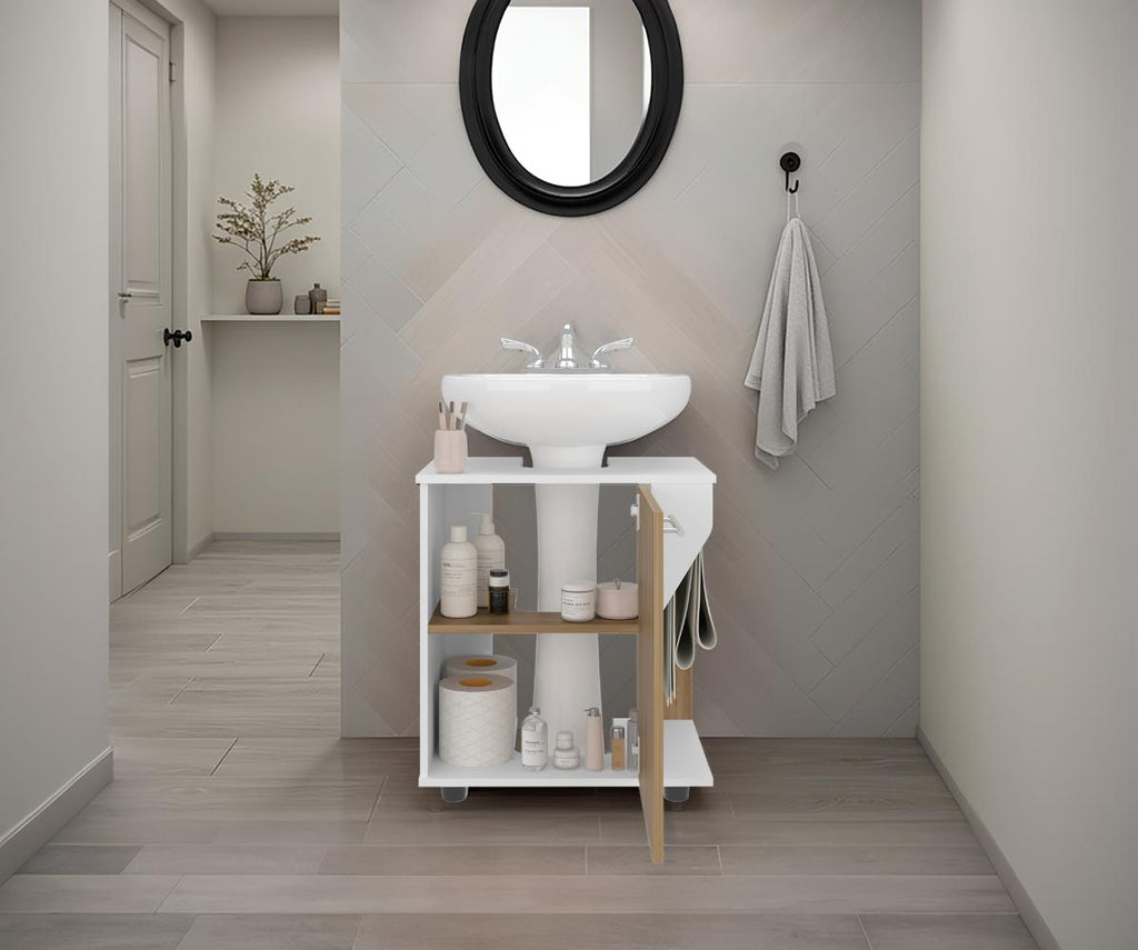 Mueble Para Lavamanos Phillips Una Puerta,  Blanco Y Fresno - vista 2