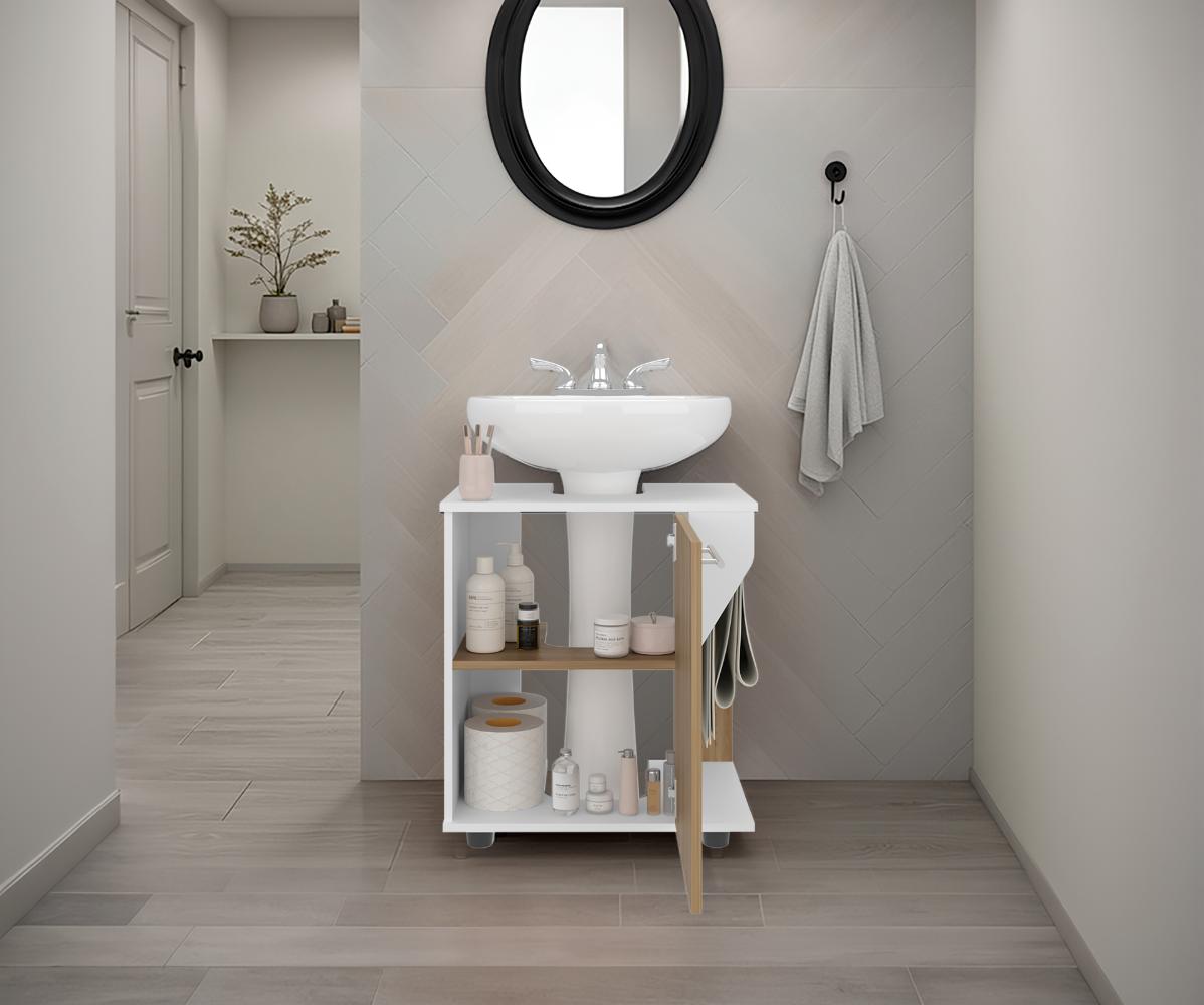 Mueble Para Lavamanos Phillips Una Puerta,  Blanco Y Fresno - vista 2