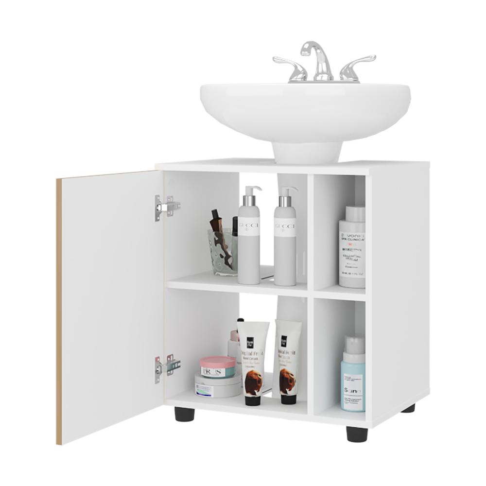 Mueble Para Lavamanos Pascuale Una Puerta, Blanco Y Fresno - vista 4
