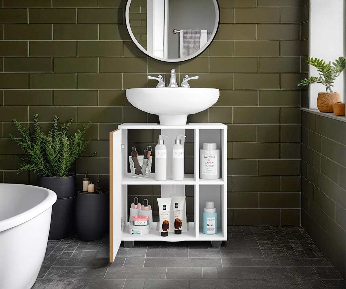 Mueble Para Lavamanos Pascuale Una Puerta, Blanco Y Fresno - vista 2