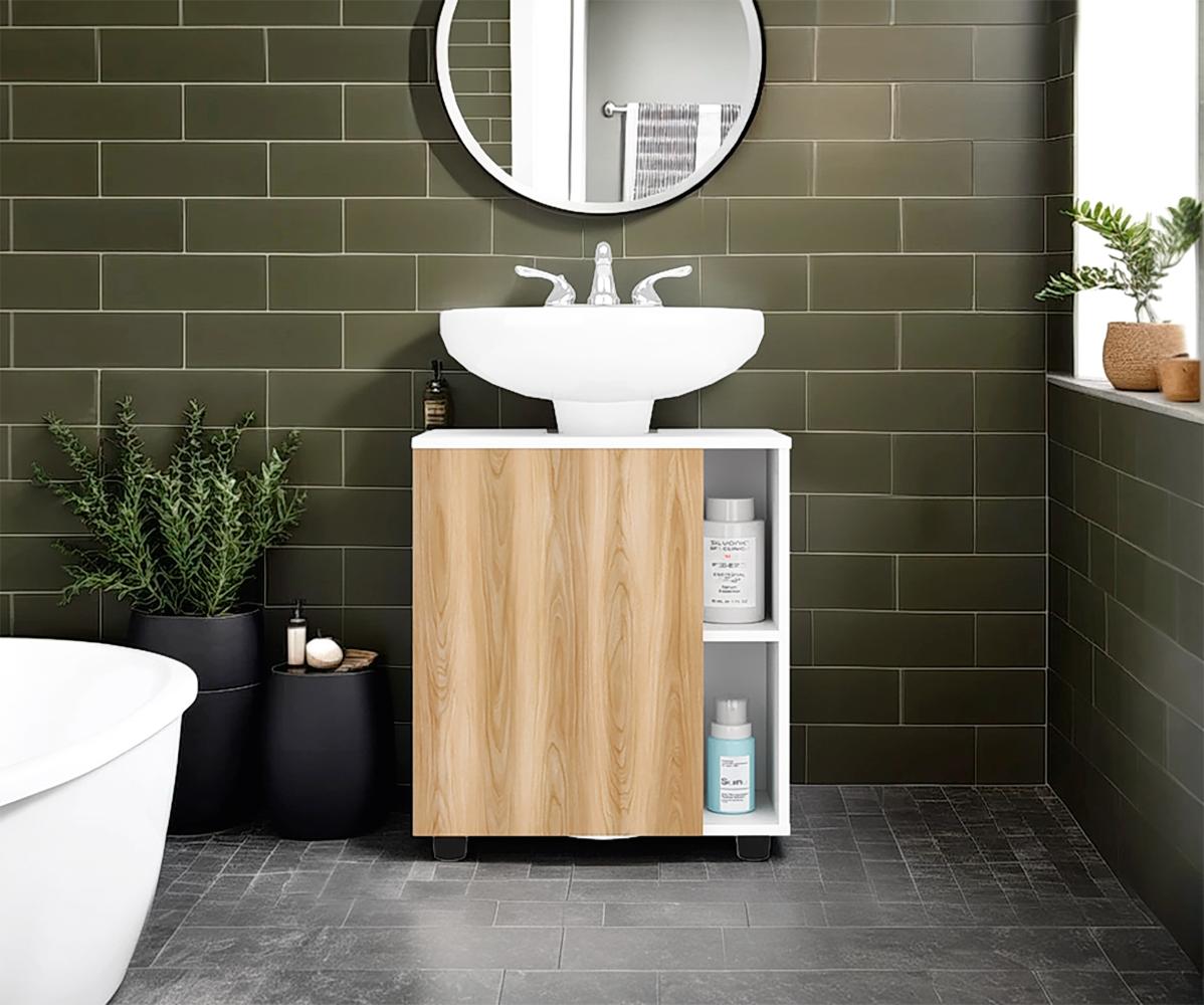 Mueble Para Lavamanos Pascuale Una Puerta, Blanco Y Fresno - vista 1
