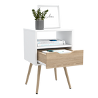 Velador Alesio, Blanco y Rovere, con Patas cortas en Madera y un Cajón - vista 4