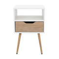 Velador Alesio, Blanco y Rovere, con Patas cortas en Madera y un Cajón - vista 1