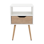 Velador Alesio, Blanco y Rovere, con Patas cortas en Madera y un Cajón - vista 1