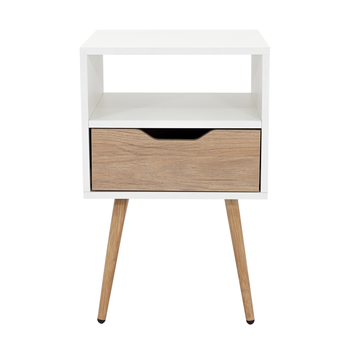 Velador Alesio, Blanco y Rovere, con Patas cortas en Madera y un Cajón - vista 1