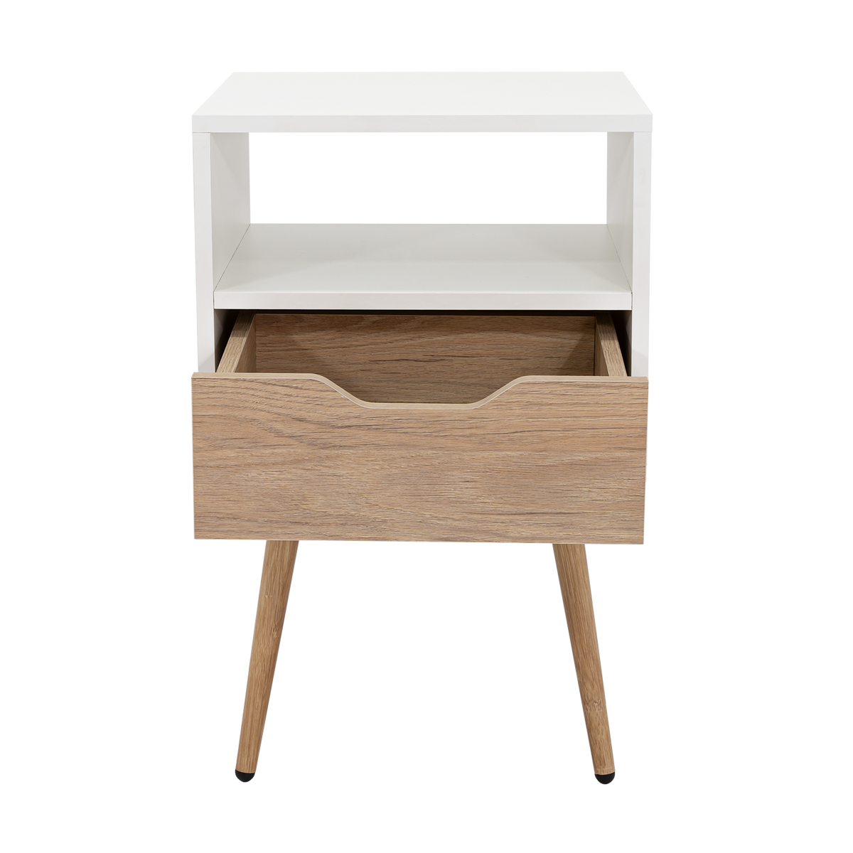 Velador Alesio, Blanco y Rovere, con Patas cortas en Madera y un Cajón - vista 6