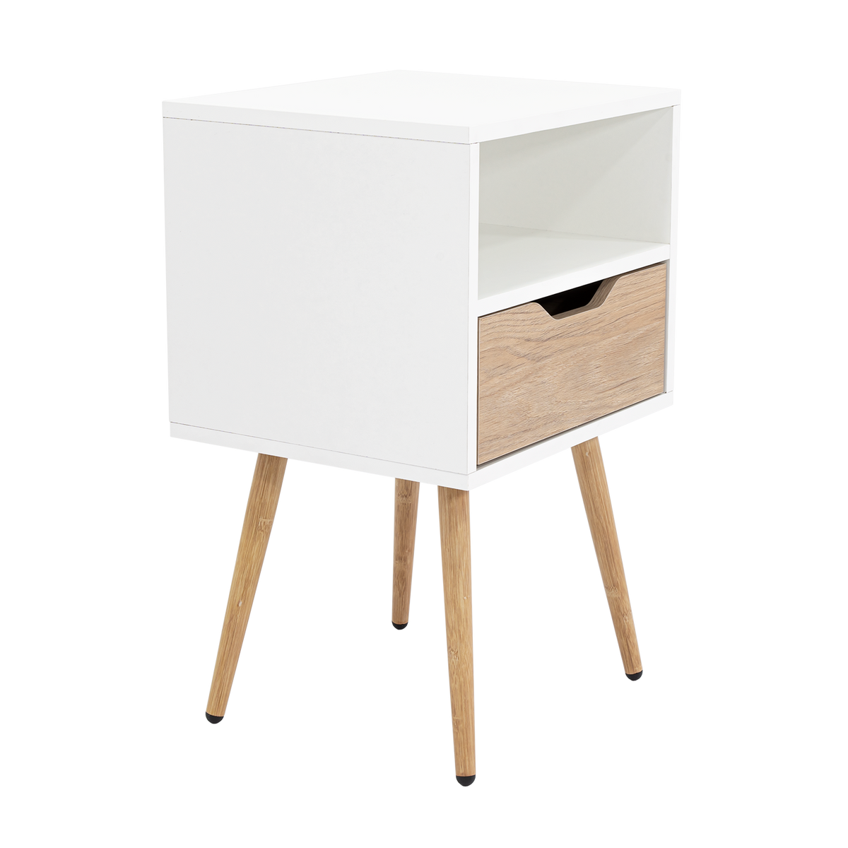 Velador Alesio, Blanco y Rovere, con Patas cortas en Madera y un Cajón - vista 7