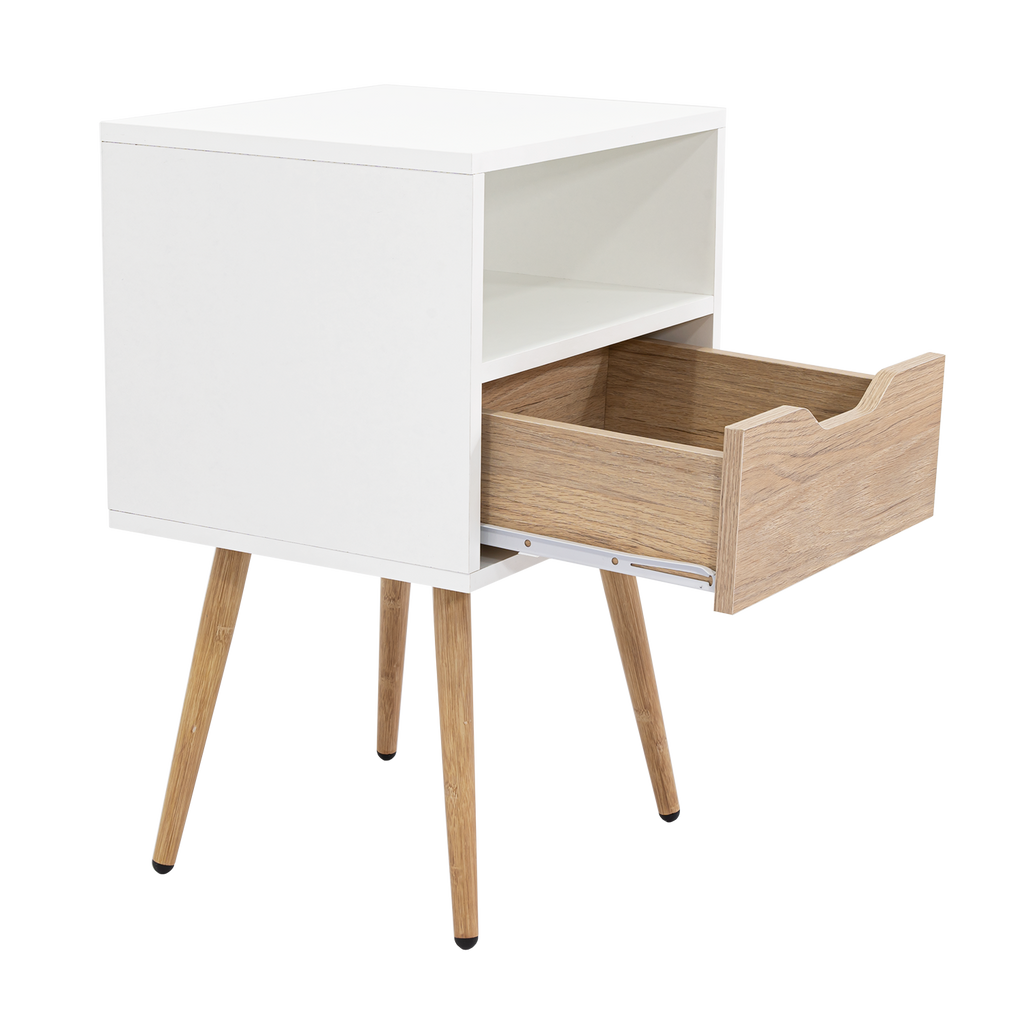 Velador Alesio, Blanco y Rovere, con Patas cortas en Madera y un Cajón - vista 8