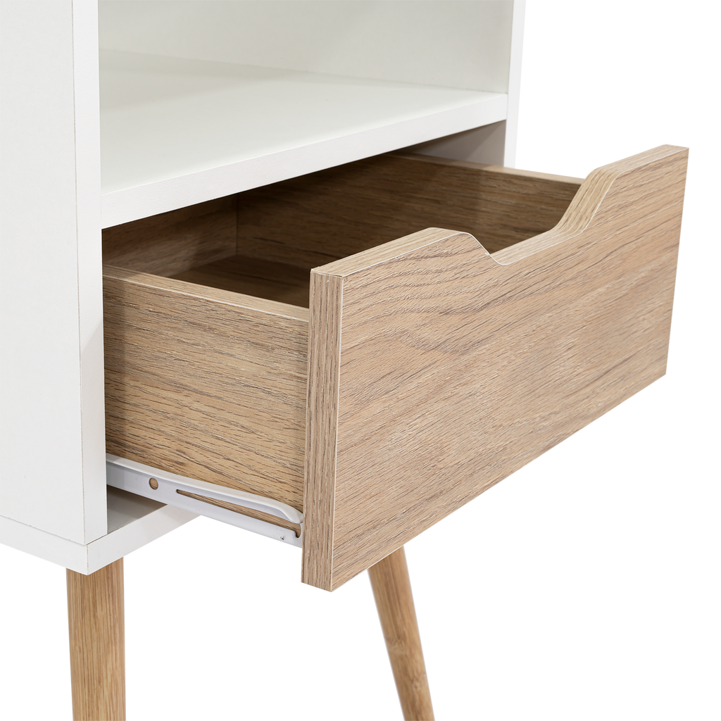 Velador Alesio, Blanco y Rovere, con Patas cortas en Madera y un Cajón - vista 5