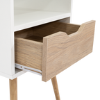 Velador Alesio, Blanco y Rovere, con Patas cortas en Madera y un Cajón - vista 5
