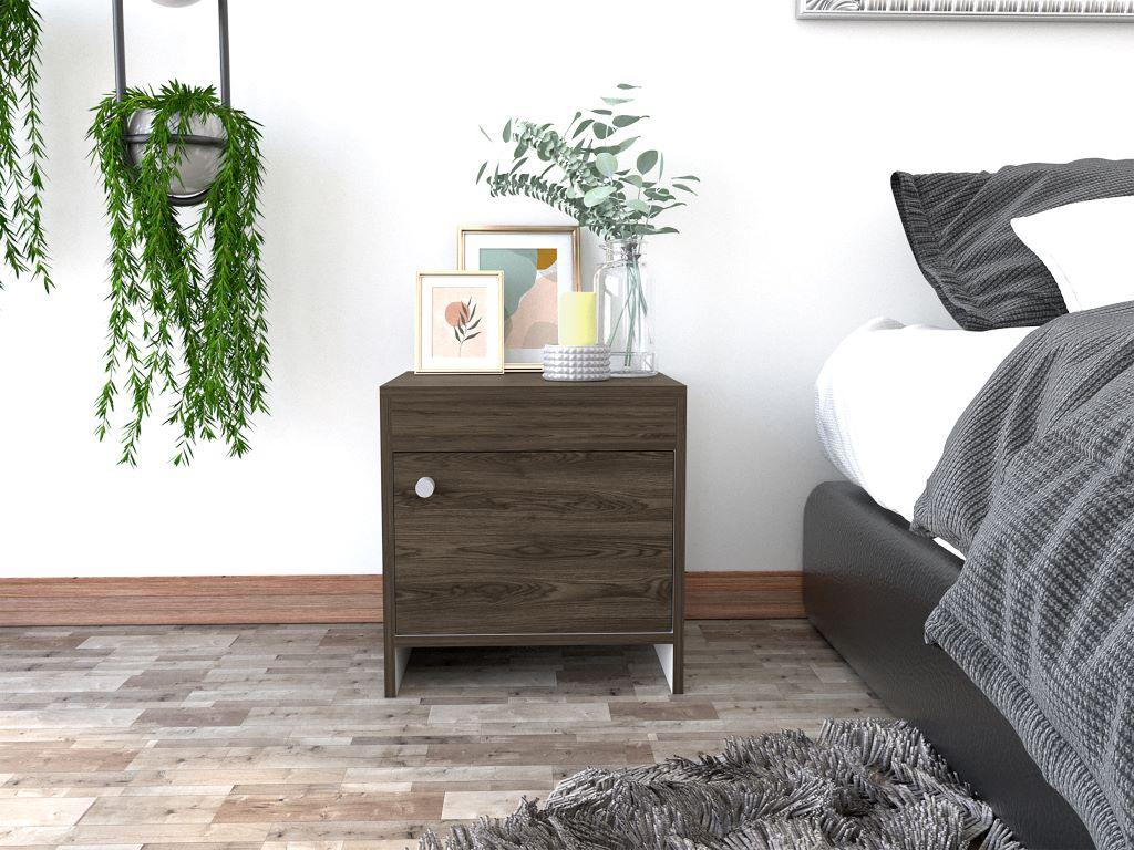Mesa de Noche Tutto, Chocolate y Blanco, con Un Cajón Amplio Ideal Para Espacios Pequeños - vista 1