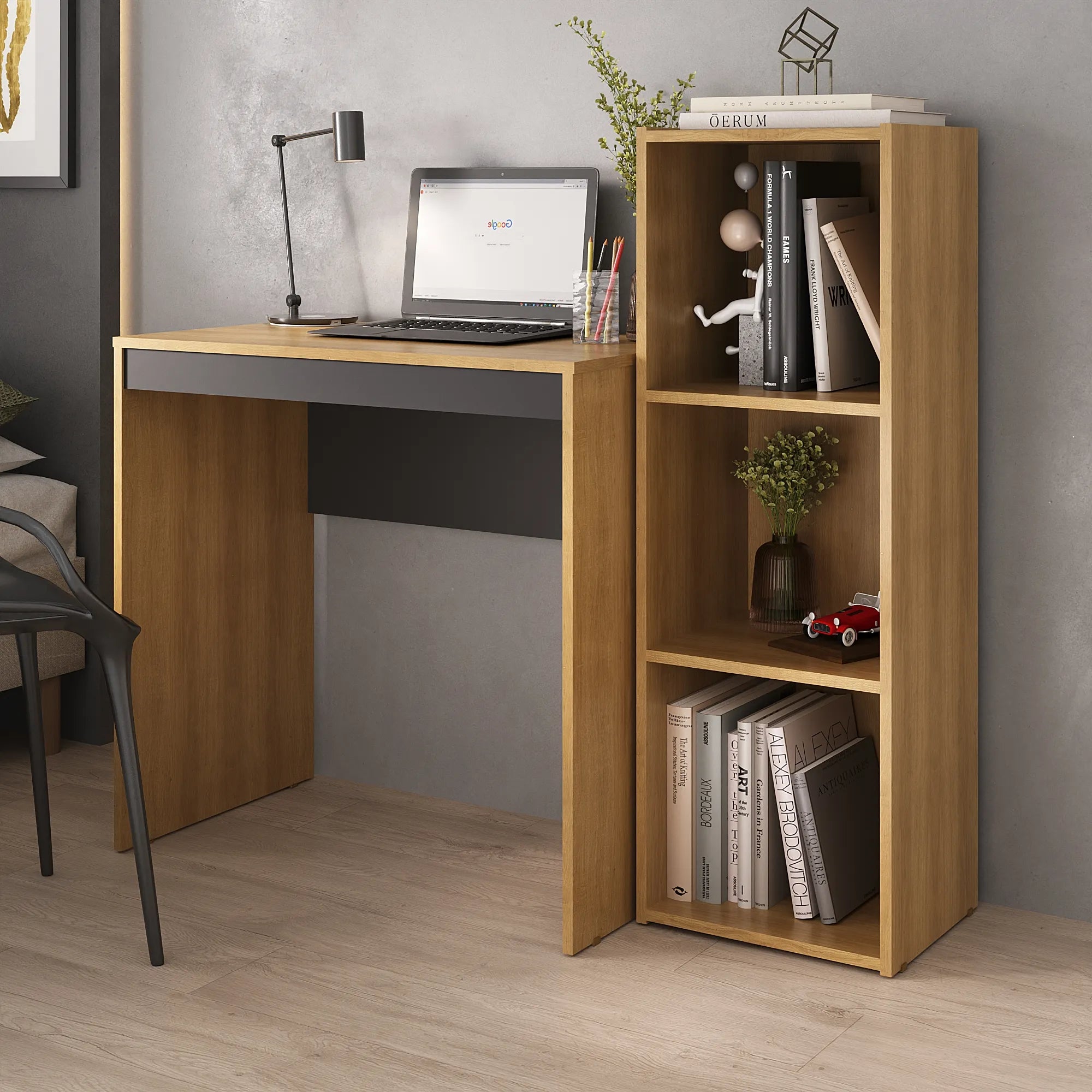 Mons Escritorio Home Office con Biblioteca Lateral