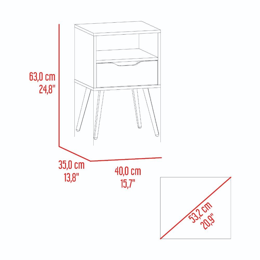 Mesa de Noche Alesio, Fresno Europeo y Blanco Kronos Azul, con Patas en Madera y un Cajón - vista 8