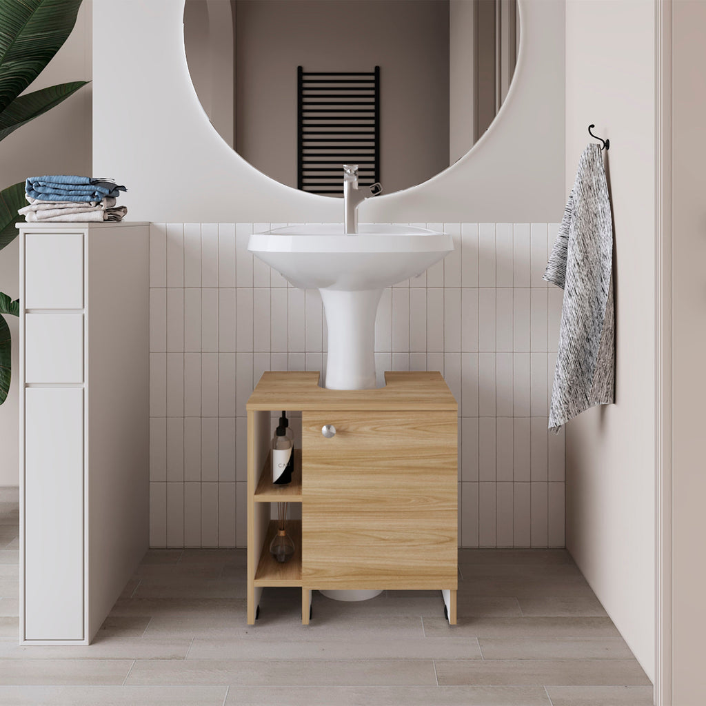 Mueble Basic Para Baño Una Puerta, Color Fresno Y Blanco - vista 1