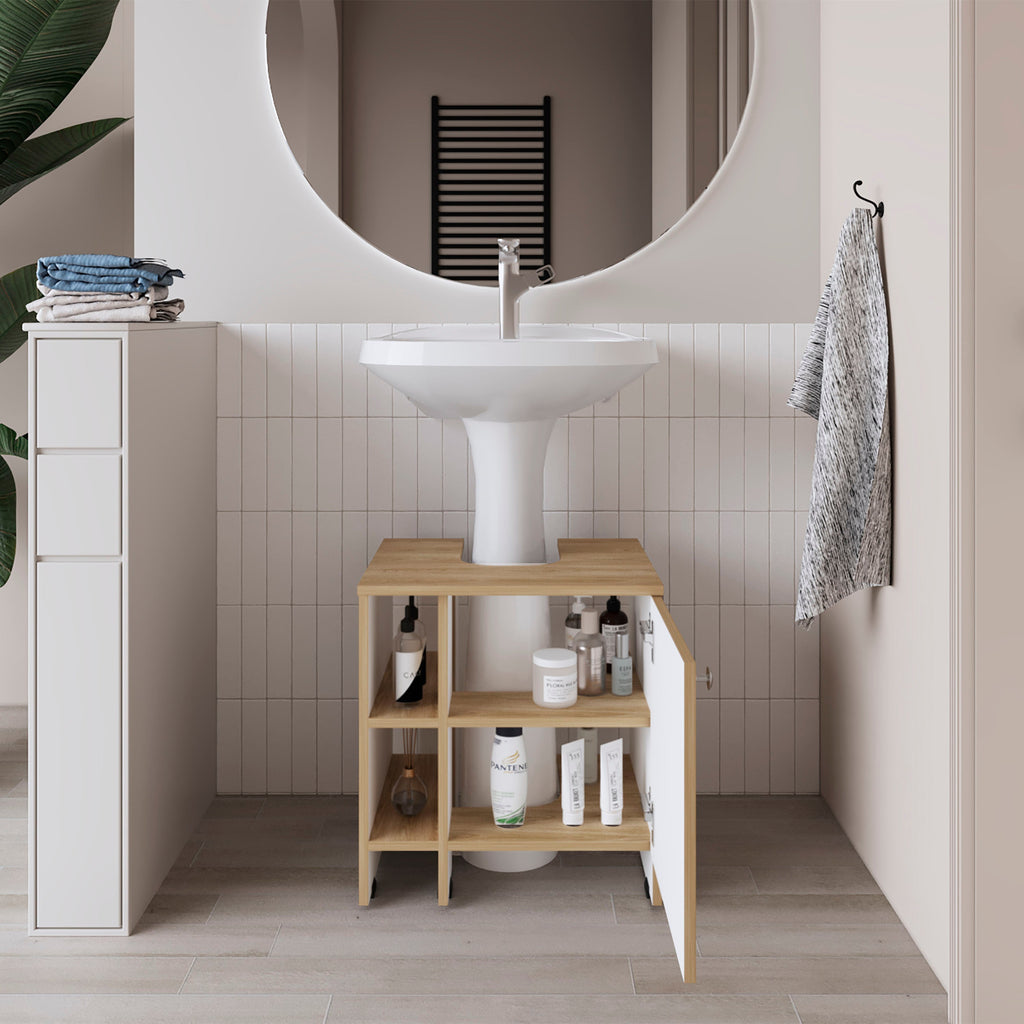 Mueble Basic Para Baño Una Puerta, Color Fresno Y Blanco - vista 2