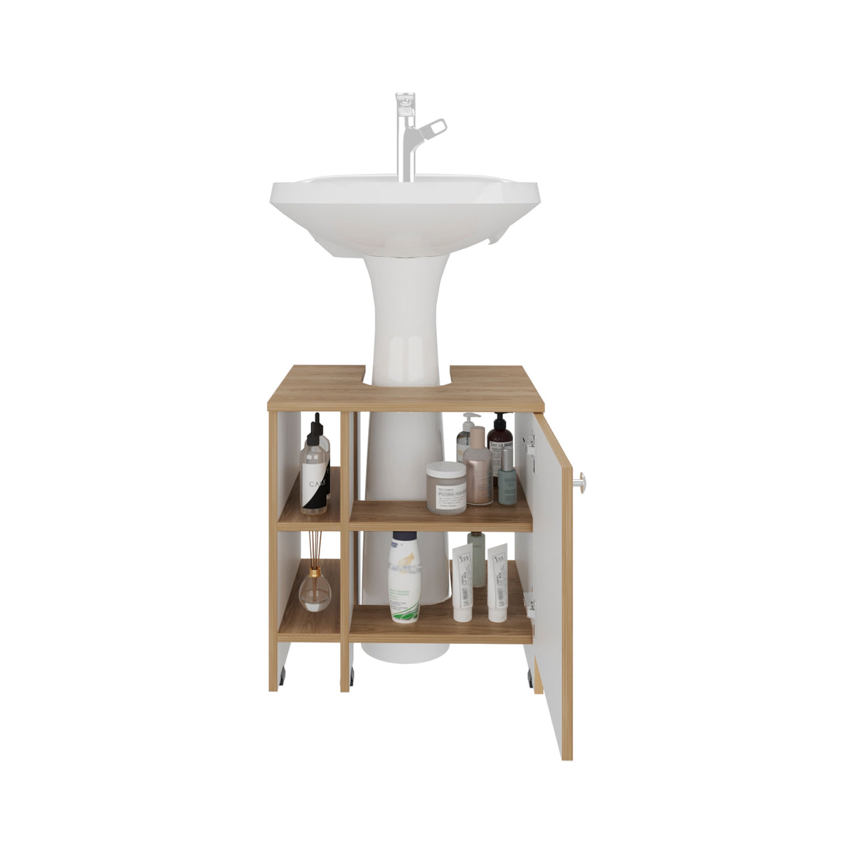 Mueble Basic Para Baño Una Puerta, Color Fresno Y Blanco - vista 4
